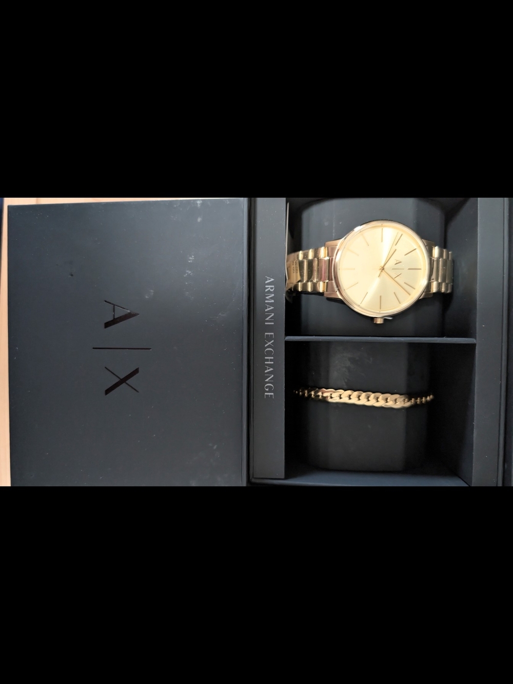 Armani Exchange Gold Men’s Watch with Matching Bracelet